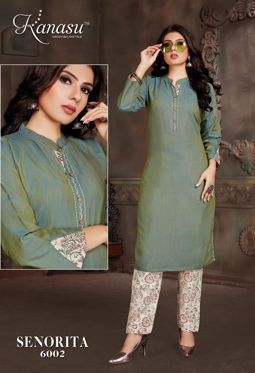 Kanasu Senorita Regular Wear Rayon Designer Kurti With Bottom Collection